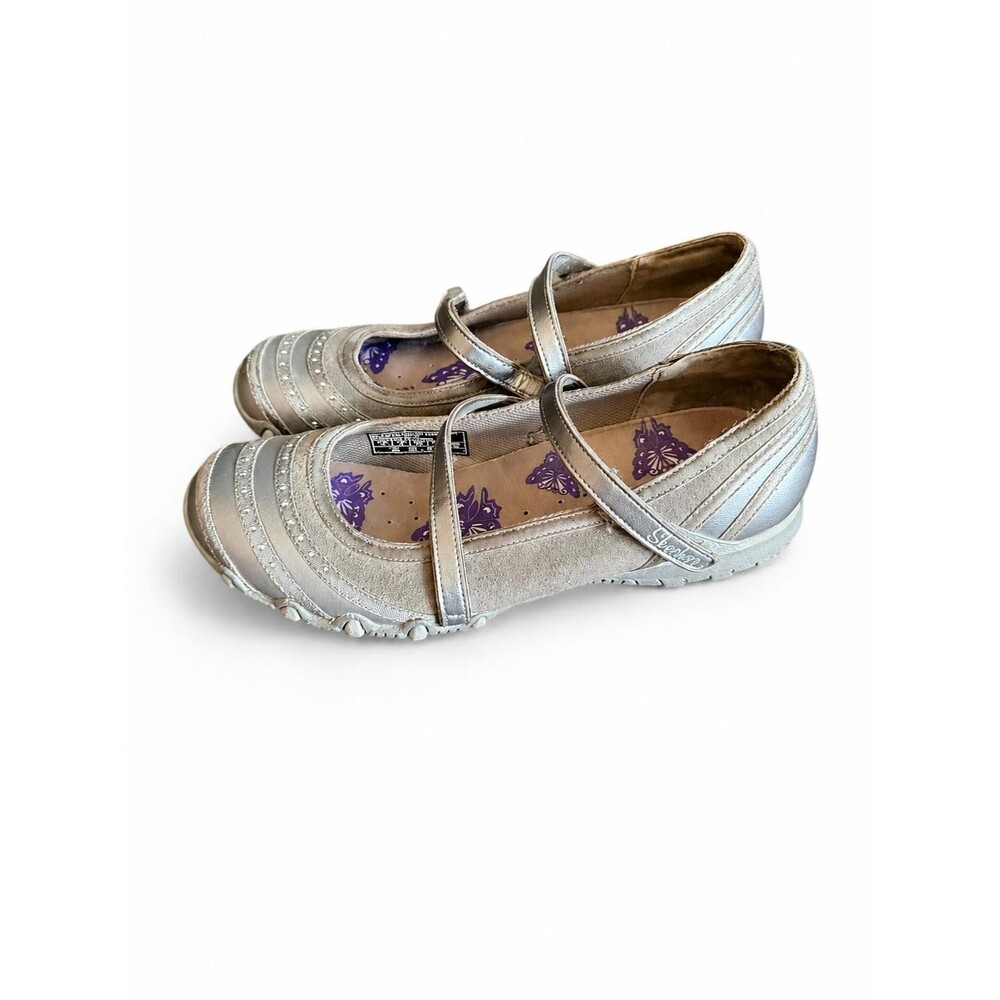 Skechers Womens Mary Jane Flats Silver Metallic Velkro Strap Size 7